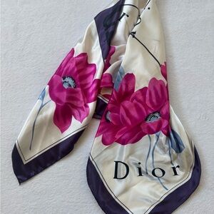 Dior Fuchsia and Cream Silk Scarf